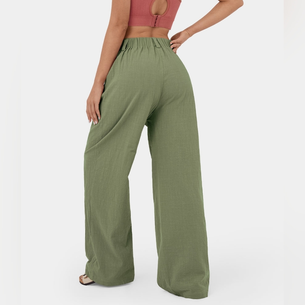 Halara High Waisted Plicated Side Wide Leg Flowy Solid Palazzo Casual Pant - Picture 3 of 3
